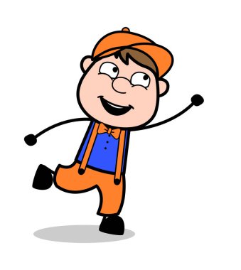 Uçan Poz - Retro Karikatür Marangoz İşçi Vektör İllüstrasyon