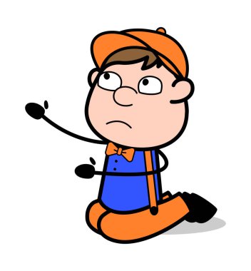 Dilencilik - Retro Cartoon Carpenter Worker Vector Illustration