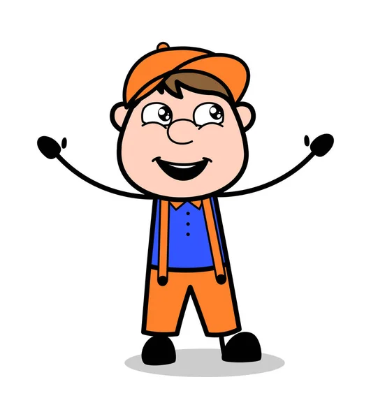 Happy Raising Hands - Retro Cartoon Carpenter Worker Vector II — стоковый вектор