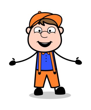 Hug için Açılış Eller - Retro Karikatür Marangoz İşçi Vektör Il