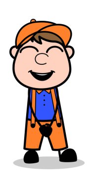 Yüksek Sesle Gülme - Retro Karikatür Marangoz İşçi Vektör Illustra