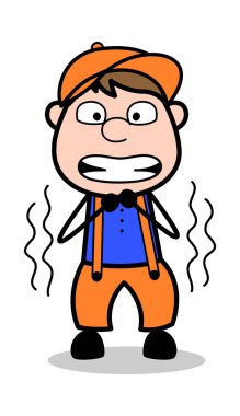 Titreme - Retro Karikatür Marangoz İşçi Vektör İllüstrasyon