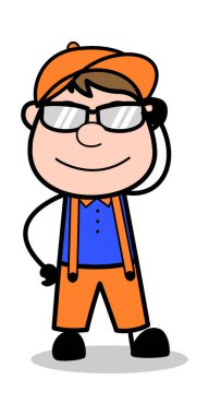 Cool - Retro Cartoon Carpenter Worker Vector Illustration Çeviri: