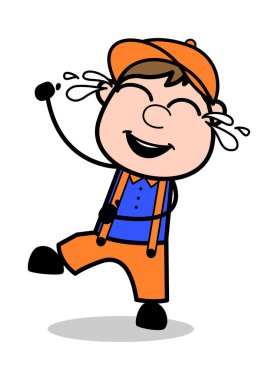 Gülüyor - Retro Cartoon Carpenter Worker Vector Illustration