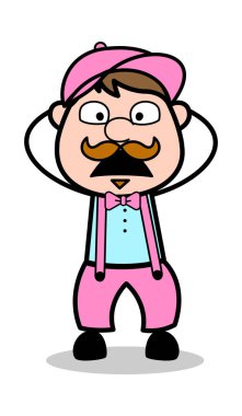 Çok Korkmuş - Retro Delivery Man Satıcı Vektör İllüstrasyon