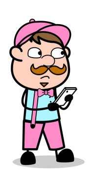 Telefonda Sohbet - Retro Delivery Man Satıcı Vektör Illustratio