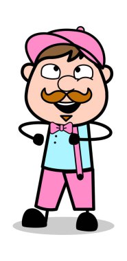 Joyful - Retro Delivery Man Satıcı Vektör İllüstrasyon