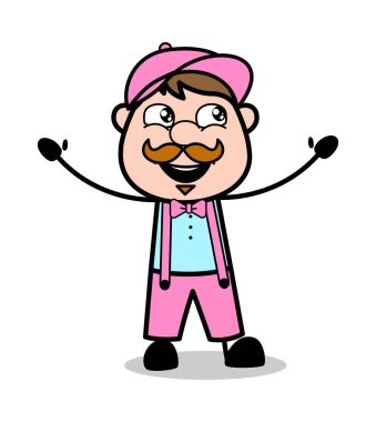 Gülme ve El Kaldırma - Retro Delivery Man Satıcı Vektör Il