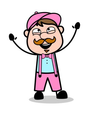 Raising Hands - Retro Delivery Man Satıcı Vektör İllüstrasyon