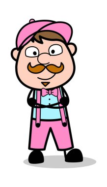 Gülümseyen ve İzleyen - Retro Delivery Man Satıcı Vektör Illustra