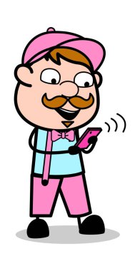 Mobil Sörf Net - Retro Delivery Man Satıcı Vektör Illustr