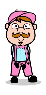 Biraz Gülümseyen - Retro Delivery Man Satıcı Vektör İllüstrasyon