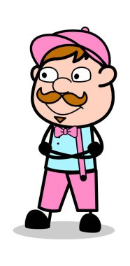 Şok edici Gülümseyen - Retro Delivery Man Satıcı Vektör Illustrati