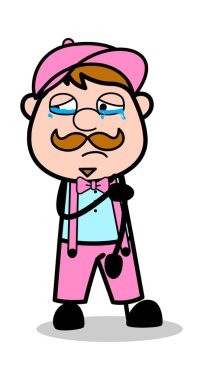 Ağlayan Yüz - Retro Delivery Man Satıcı Vektör İllüstrasyon