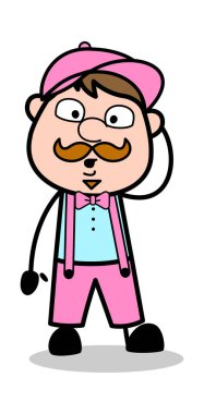 Sürpriz İfade - Retro Delivery Man Satıcı Vektör Illustra