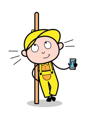 Bir Müzik Cihazı gösteriliyor - Retro Tamirci Karikatür İşçiSi Vektör I