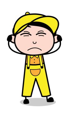 Dinlemek İstemeyin - Retro Tamirci Karikatür İşçiSi Vektör Ill