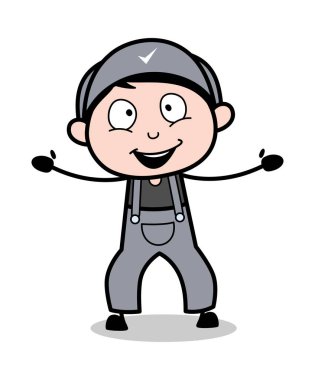 Joyful - Retro Tamirci Karikatür İşçi Vektör İllüstrasyon