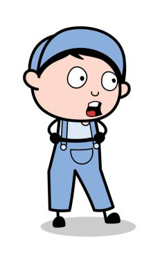 Şaşırttı - Retro Tamirci Karikatür İşçi Vektör İllüstrasyon