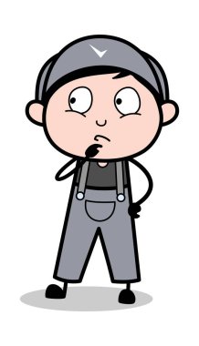 Düşünme - Retro Tamirci Karikatür İşçi Vektör İllüstrasyon