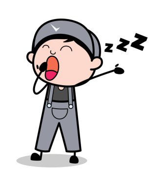 Esneme - Retro Tamirci Çizgi Film İşçi Vektör Çizimi