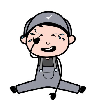 Ağlayan - Retro Tamirci Karikatür İşçi Sınama