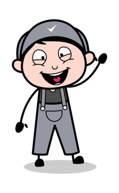 Merhaba Jest - Retro Tamirci Karikatür İşçi Vektör Illustrati