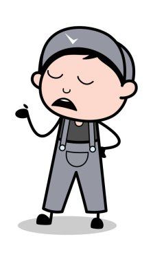 Konuşma Jesti - Retro Tamirci Karikatür İşçi vektör illustra