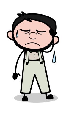 Stresli - Retro Tamirci Karikatür İşçi Vektör İllüstrasyon