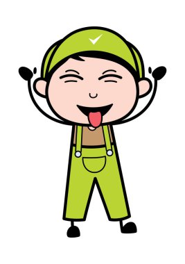 Dil Out ile Alay - Retro Tamirci Karikatür İşçi Vektör 