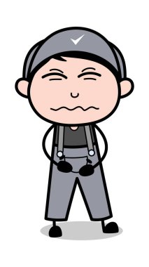 Bellyache - Retro Tamirci Karikatür İşçi Vektör İllüstrasyon