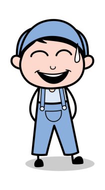 Şaka Gülen - Retro Tamirci Karikatür İşçi Vektör Illustr