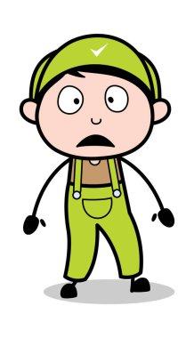 Endişe verici - Retro Tamirci Çizgi Film İşçisi Vektör İllüstrasyonu