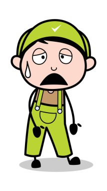 Güçsüz - Retro Tamirci Karikatür İşçi Vektör İllüstrasyon