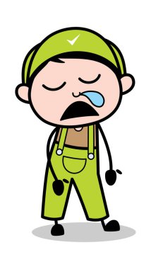 Uyurken Burun Akıntısı - Retro Tamirci Karikatür İşçisi Vec