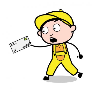 Teslim Etmek Için Mektupla Koşmak - Retro Tamirci Karikatür İşçisi 