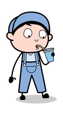 İçme Suyu - Retro Tamirci Karikatür İşçisi Vektör Illustrat