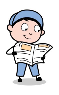 Okuma Gazetesi - Retro Tamirci Karikatür İşçi Silüeç