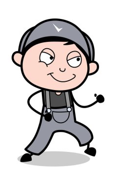 Yürüyüş Poz - Retro Tamirci Karikatür İşçi Vektör Illustratio