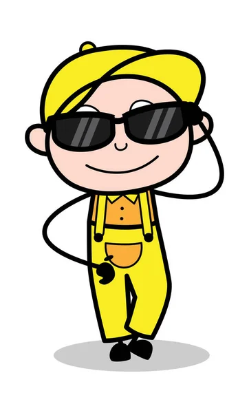 Wearing Cool Sunglasses - Retro Repairman Cartoon Worker Vector — Stock Vector