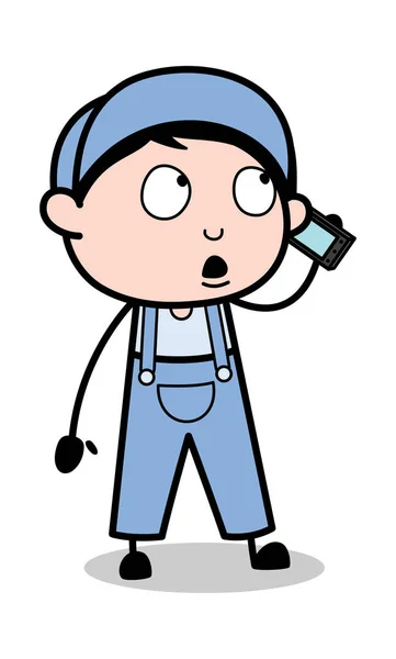 Разговор по вызову - Retro Repairman Cartoon Worker Vect — стоковый вектор