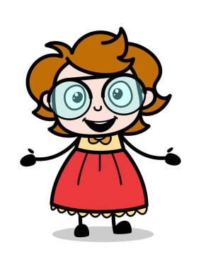 Mutlu Feeling - Genç Karikatür Akıllı Kız Vektör Illustr