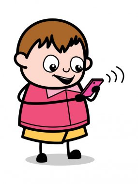 Telefonda Sohbet - Genç Karikatür Fat Boy Vector Illustratio