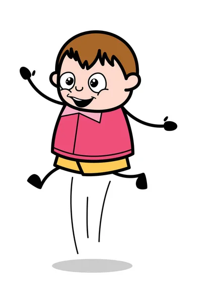 Jogando e Saltando - Adolescente Cartoon Fat Boy Vector Illustrati —  Vetores de Stock