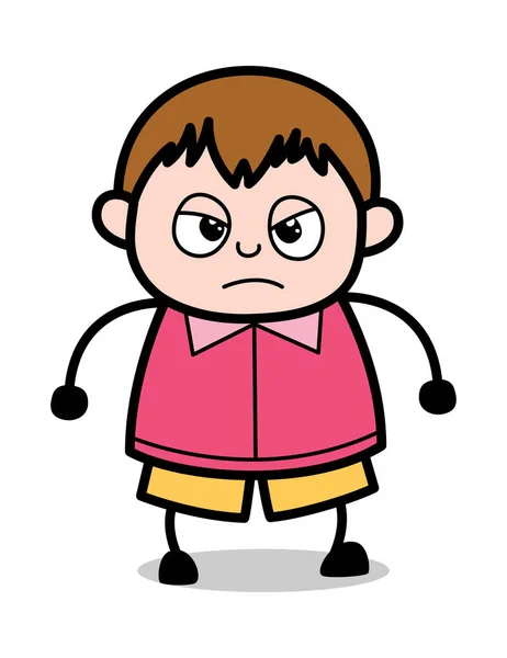 Kızgın İfade - Genç Karikatür Fat Boy Vektör İllüstrasyon — Stok Vektör