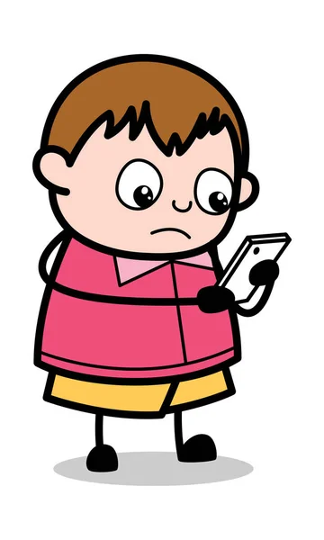 Використання Інтернету на мобільному - Підліток Мультфільм Товстий Хлопчик Вектор Ілюс — стоковий вектор