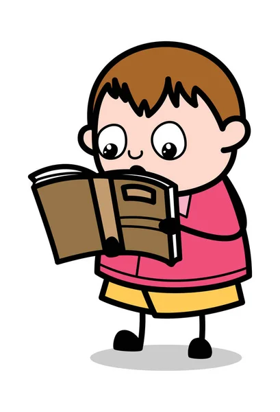 Reading Book - Teenager Cartoon Fat Boy Vector Illustration — Stock Vector