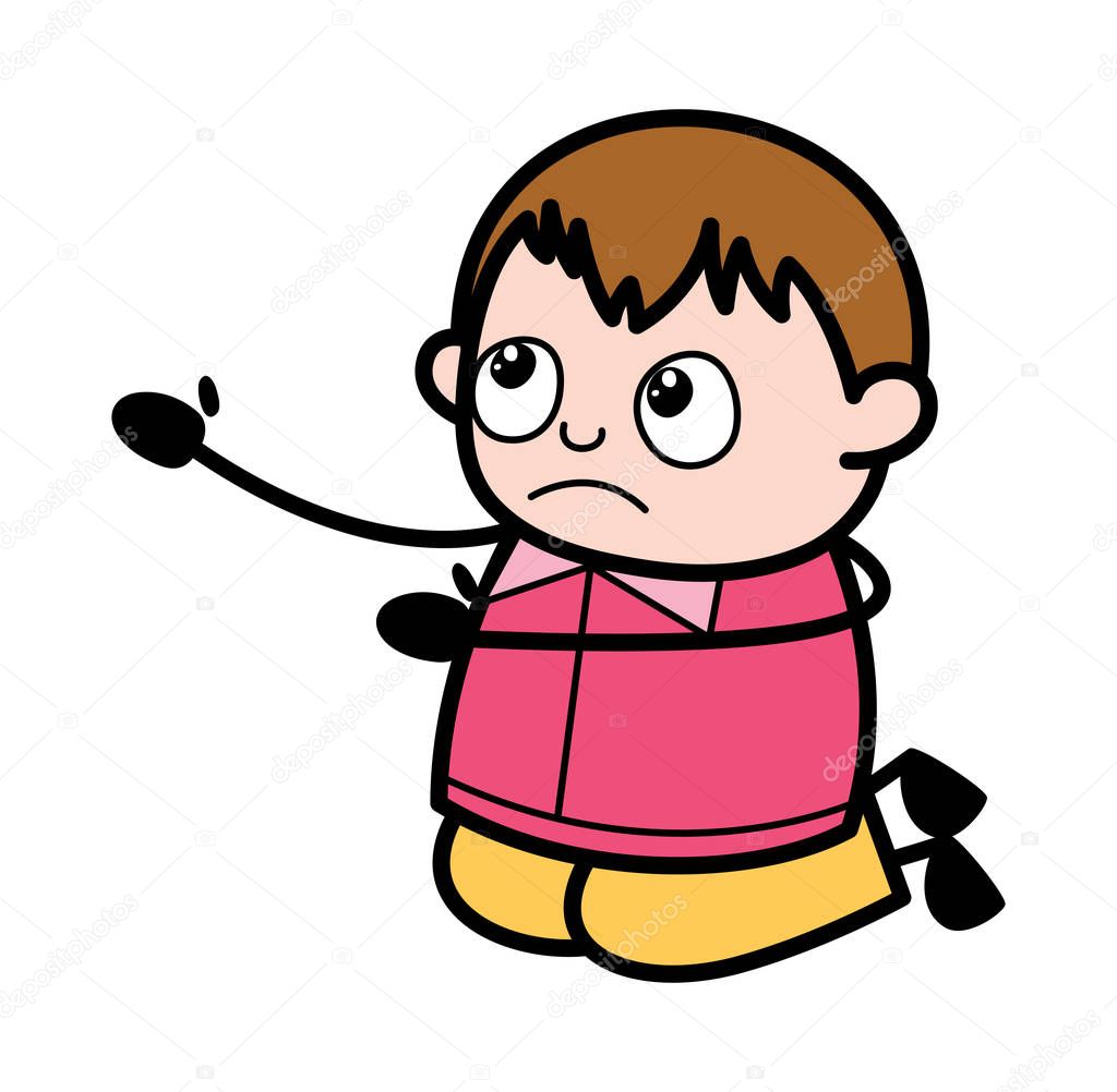 Begging on Knee - Teenager Cartoon Fat Boy Vector Illustration