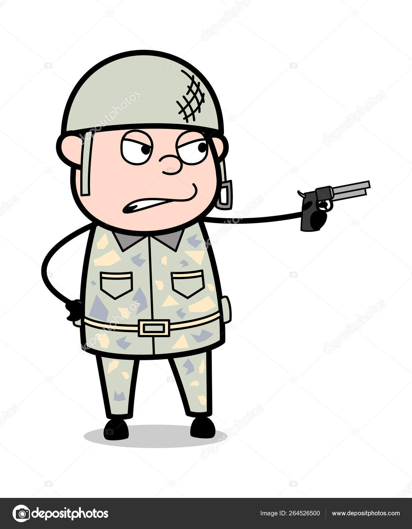 Army Man With Gun Cartoon Shooting Gun Pose Cute Army