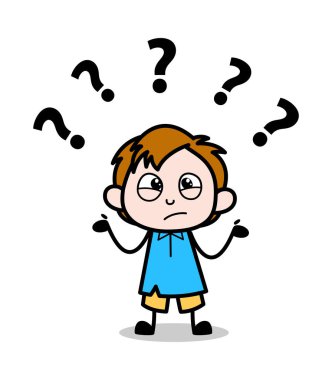 Confused - Okul Boy Çizgi Film Karakter Vektör İllüstrasyon